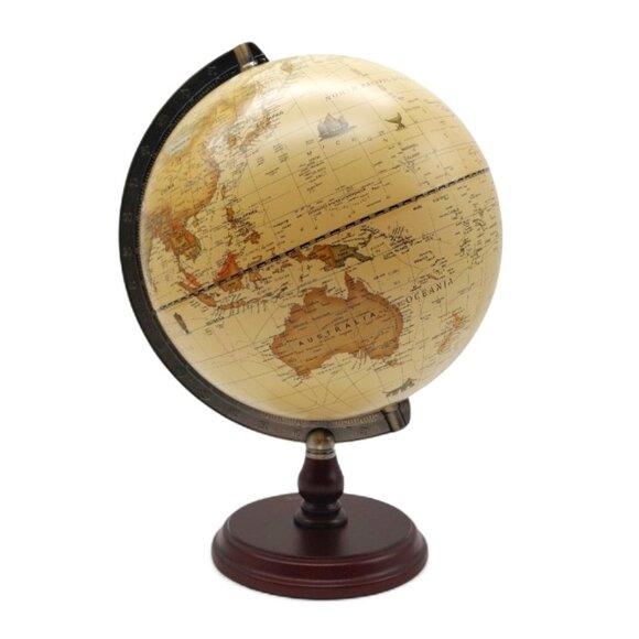 Annova 10" Antique Globe with Brass Metal Arch and Solid Wood Base World Map - Picture 5 of 15